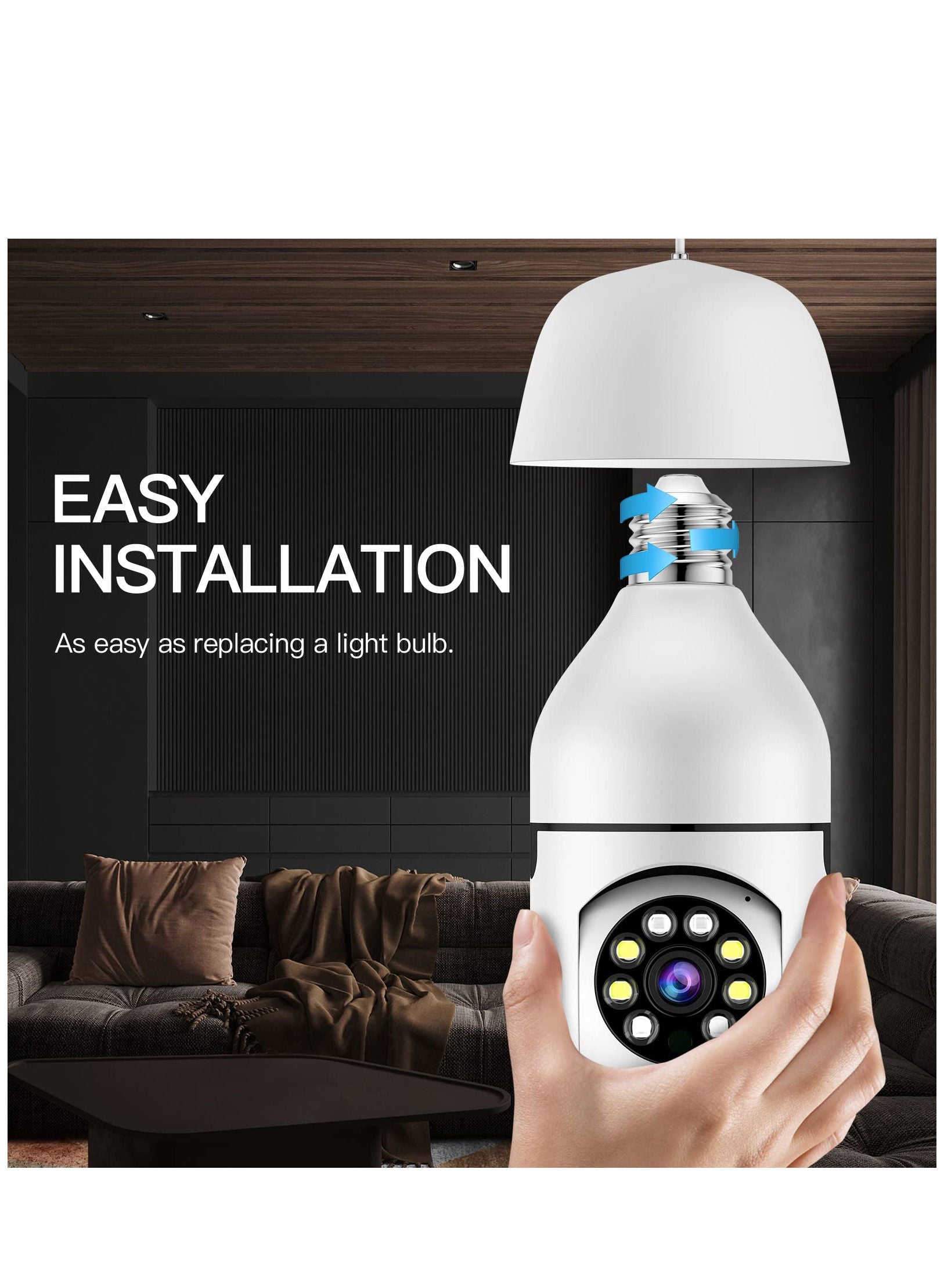 Light Bulb Security Camera 360 Degree Pan Tilt Panoramic IP Camera 2.4GHz WiFi 1080P Smart Home Surveillance Cam with Motion Detection Alarm Night Vision Two Way Talk Indoor E27 Light Bulb Security Camera 360 Degree Pan Tilt Panoramic IP Camera 2.4GHz WiFi 1080P Smart Home Surveillance Cam with Motion Detection Alarm Night Vision Two Way Talk Indoor E27